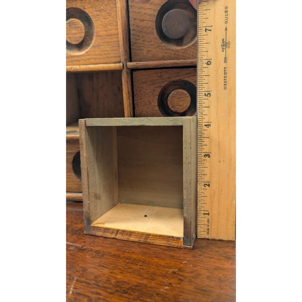 Antique Primitive Oak Wood Wall Spice Cabinet 8 Drawer Hanging Rack 16x11